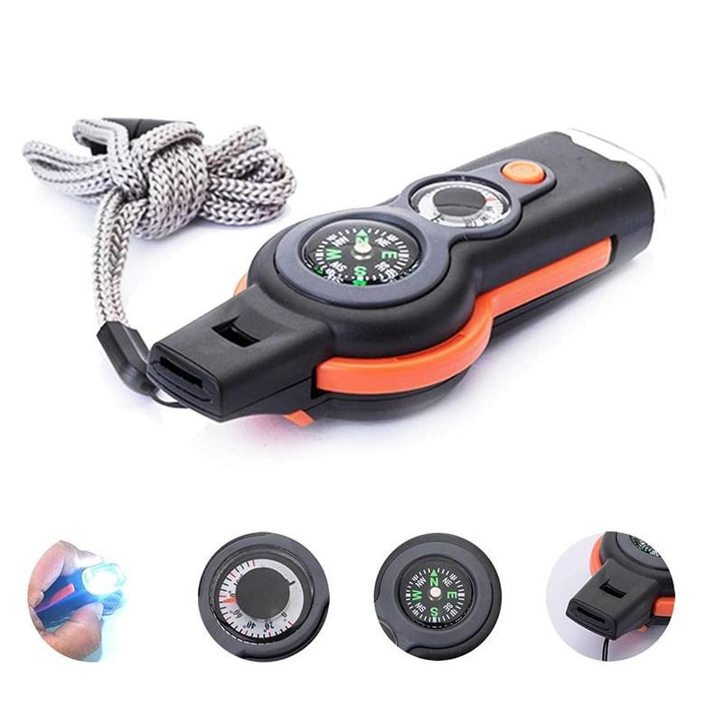 7 In 1 Multifunctional Compass, 1 Count Thermometer Compass with LED Light, Multifunctional Tool for Outdoor Camping Hiking