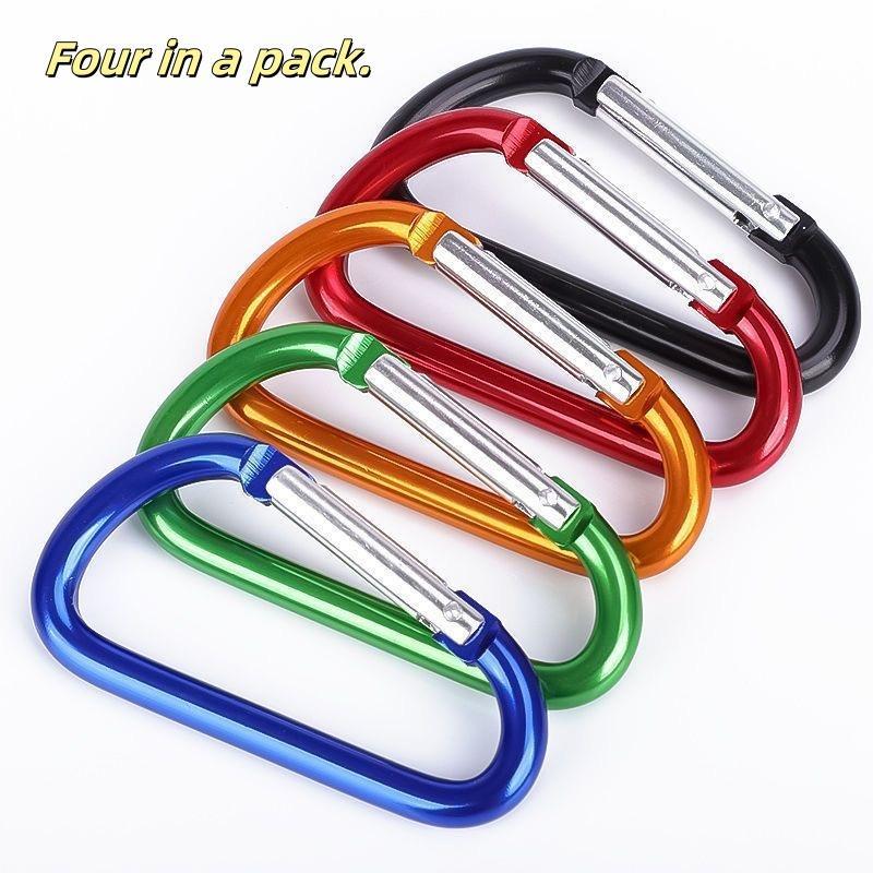 Aluminum Alloy Carabiner, 4 Counts D-shaped Buckle, Safety Buckle, Spring Hook, Hook for Luggage and Backpacks, Outdoor Hook Equipment