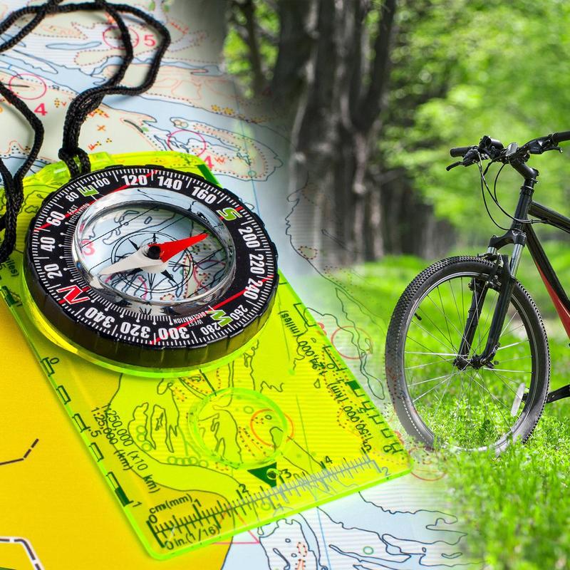 Orienteering Compass with Map Scale Ruler & Lanyard, Portable Outdoor Compass, Outdoor Camping & Hiking Accessories, Solocamping, Bikepacking, Glamping