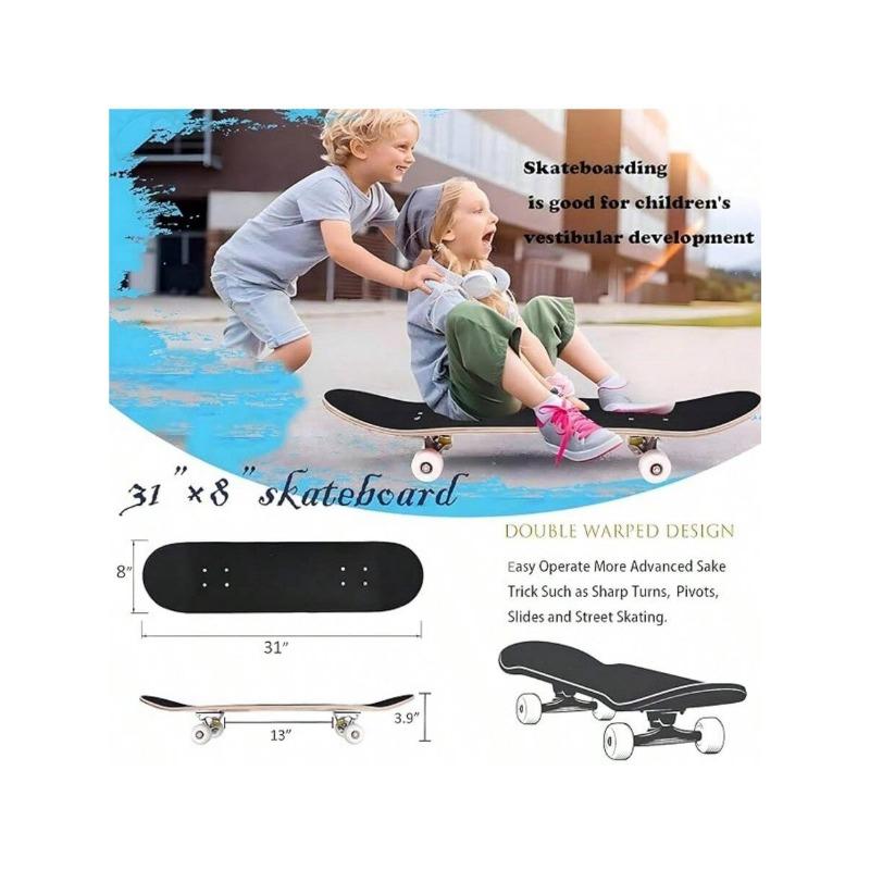 Skateboarding Is Suitable For Beginners, Adults, Teenagers, Girls, And Boys. It Is A 31 Inch Professional Complete Skateboard With 7 Layers Of Canadian Maple Double Kick Concave Long Board