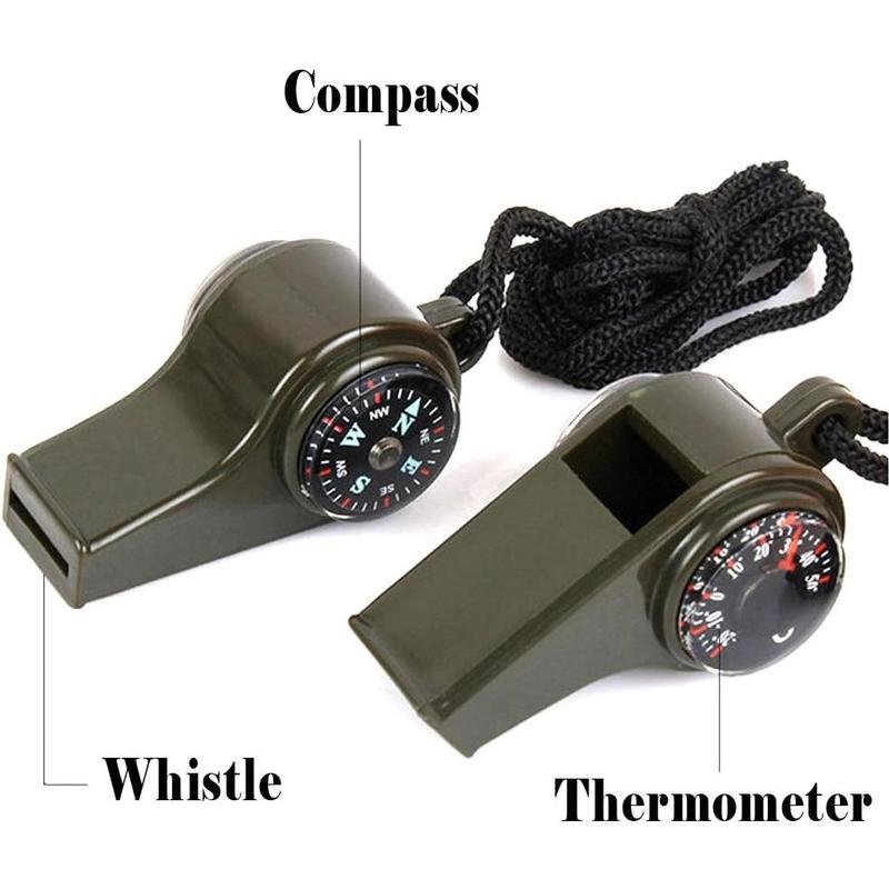 Whistle with Lanyard, Multi-Functional 3 in1  Gear Compass  for Outdoor Camping Hiking