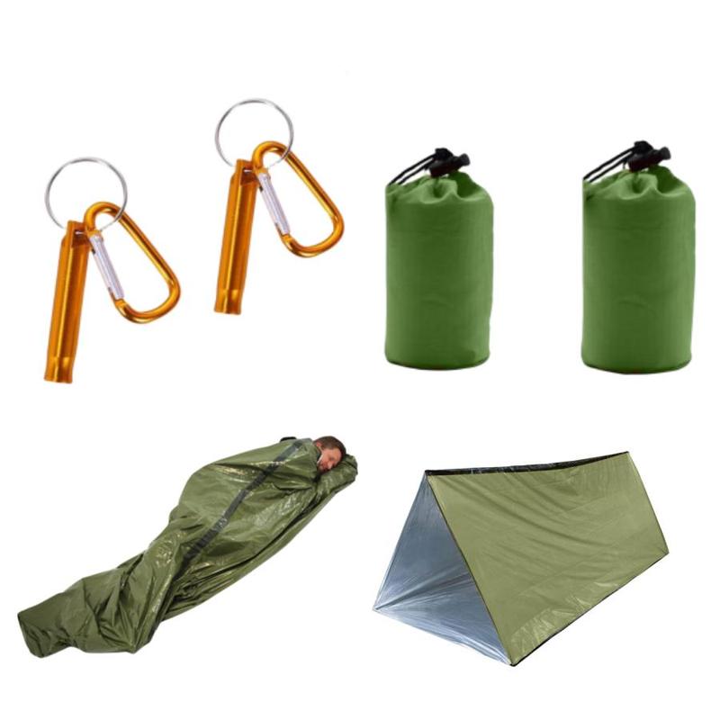 Outdoor Emergency Thermal Sleeping Bag & Tent Set, 1 Set Tent & Sleeping Bag & Whistle & Mountain Ring & Storage Bag, Camping & Hiking Equipment