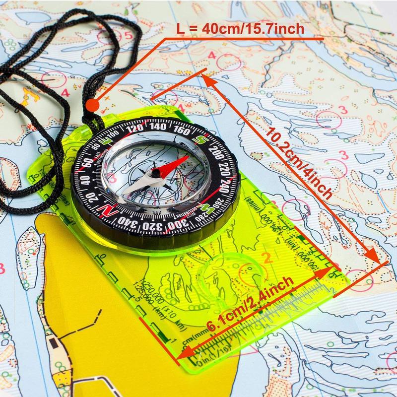 Orienteering Compass with Map Scale Ruler & Lanyard, Portable Outdoor Compass, Outdoor Camping & Hiking Accessories, Solocamping, Bikepacking, Glamping