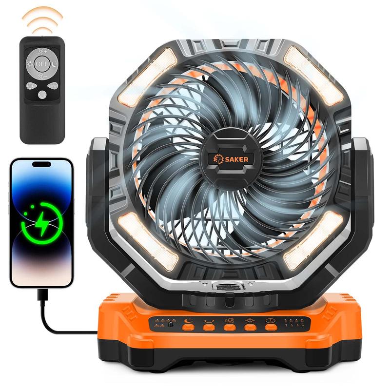 Saker Rechargeable Camping Fan - 40000mah battery powered tent fan, perfect for gifts to friends. Charging Blades Cable