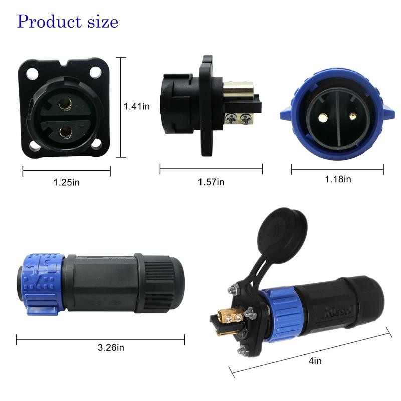 2 Pin 50Amp Trolling Motor Plug Receptacle Set, 12 24 36 48 Volt Marine Boat Power Waterproof IP67 Connector Trolling Boat Plug for Trolling Motors Compatible with 6 8 AWG Wire Blue