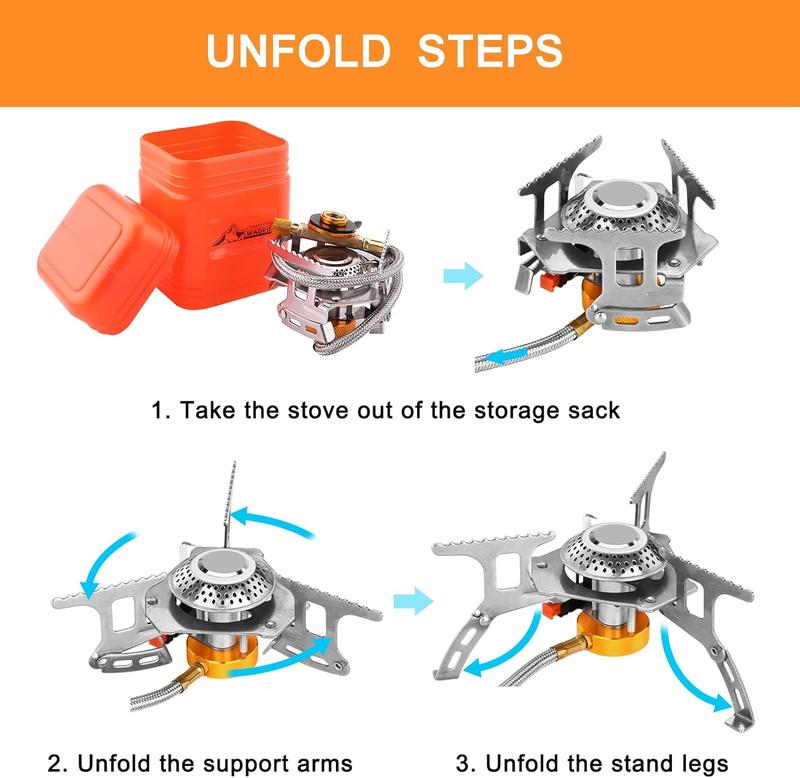 WADEO Camping Gas Stove, 3700W Portable Backpacking Stove with Piezo Ignition, Portable Burner, Camping Stove Adapter and Carrying Case for Outdoor Cooking