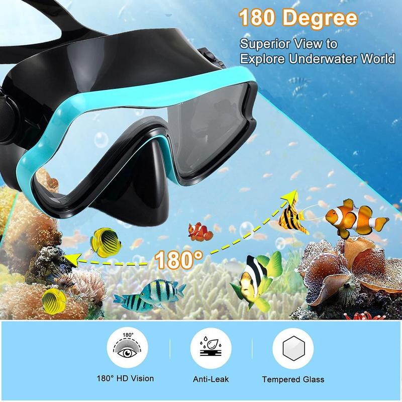 Diving Goggles & Snorkel Kit, 1 Set Waterproof Anti-fog Silicone Diving Goggles, Diving Mask, Water Sports Equipment