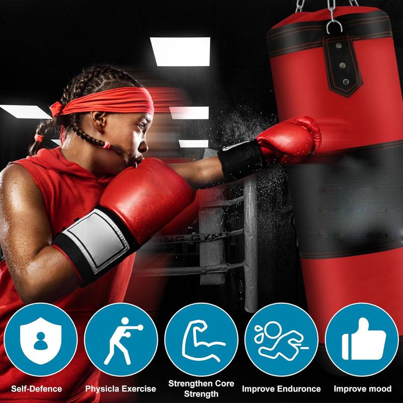 Unfilled Boxing Bag Hanging Heavy Punching Bag Boxing Set Adult with Punching Bag Hangers Hand Wraps for Kids Adults Youth Training Karate Taekwondo Kickboxing Muay Thai Indoor