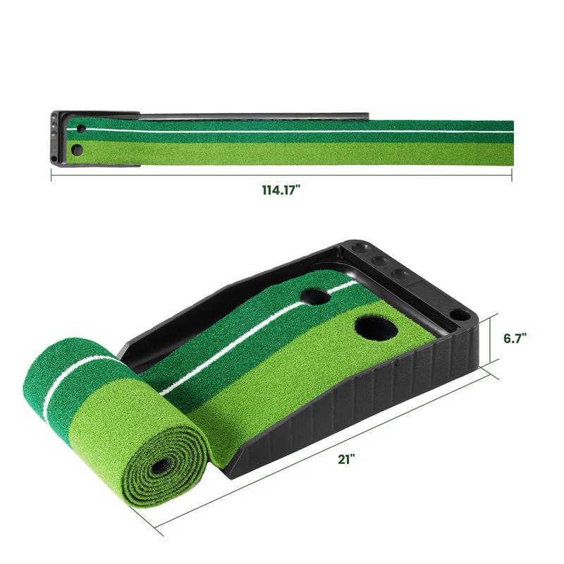 Golf Putting Mat with Auto-Ball Return | Golf Putting Green Mat for Indoor and Outdoor | Golf Training Aid | Double-hole Design with Guide Line and Attached Flap | Golf Accessories