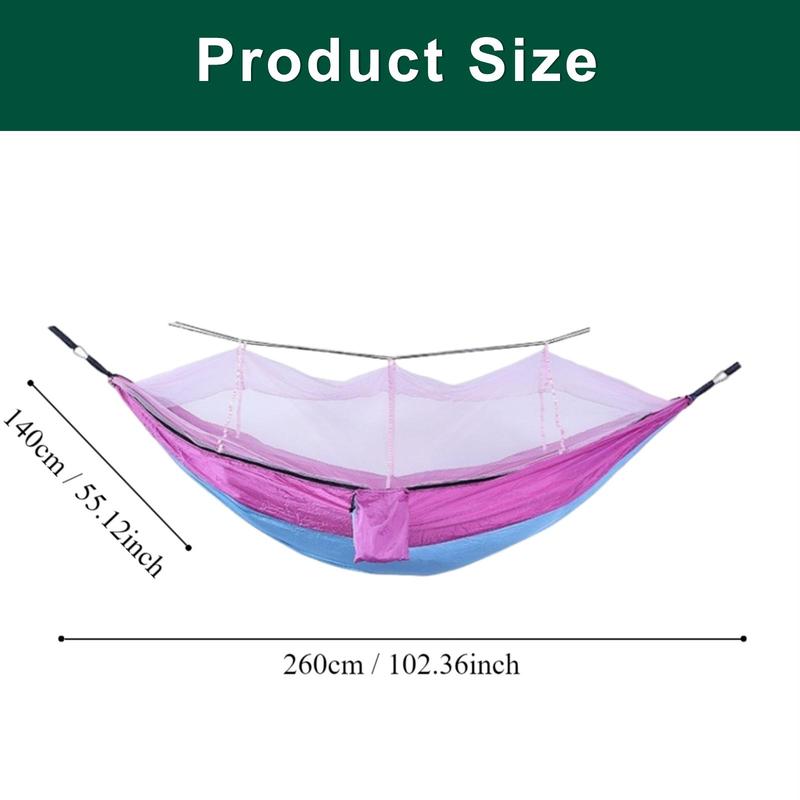 Summer Portable Hammock with 2 Hooks & 2 Ropes & 2 Fixed Straps & 1 Storage Bag, Outdoor Camping Hammock, Quick Assemble Hammock for Hiking & Camping, Camping Accessories