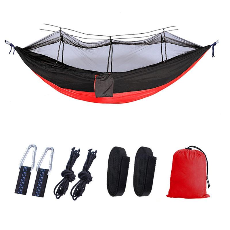 Summer Portable Hammock with 2 Hooks & 2 Ropes & 2 Fixed Straps & 1 Storage Bag, Outdoor Camping Hammock, Quick Assemble Hammock for Hiking & Camping, Camping Accessories