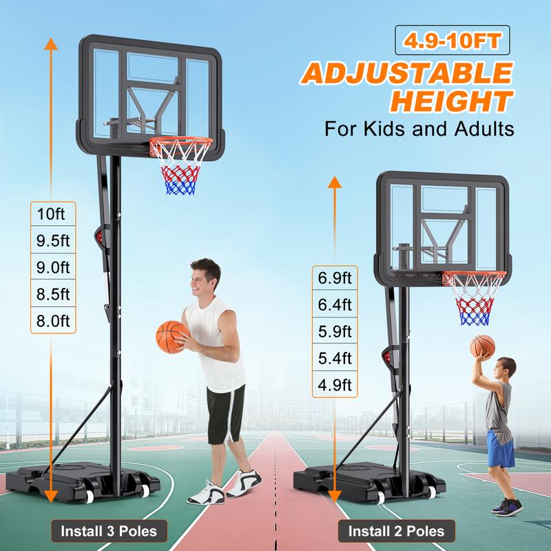 Bearbro Portable Basketball Hoop System,Quickly Height Adjustable 4.9-10FT with 44