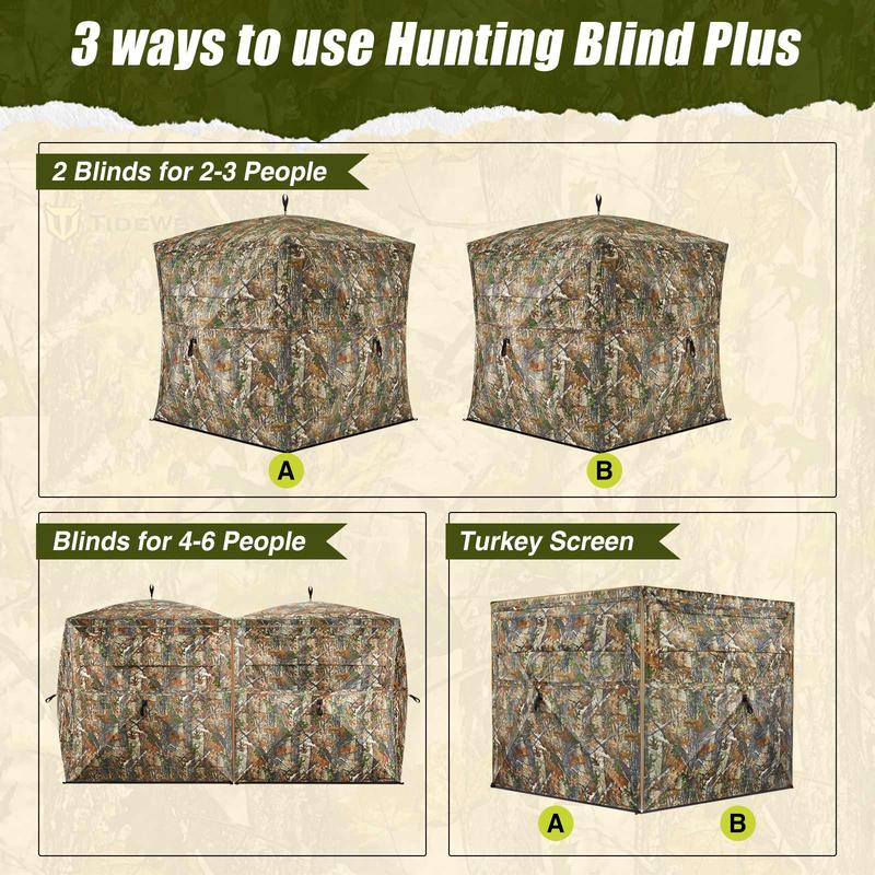 TideWe Hunting Blind Tents 4-6 Person Turkey Hunting Blind See Through Camo Ground Blind Camping Blind Tents Family Hiking Tents