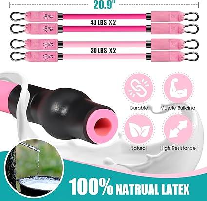 Pilates Bar Kit with Resistance Bands, Pilates Workout Equipment for Legs, Hip, Waist, Arm, Squats Exercise Equipment for Home Workouts, Adjustable 3-Section Pilates Bar Kit for Women & Men