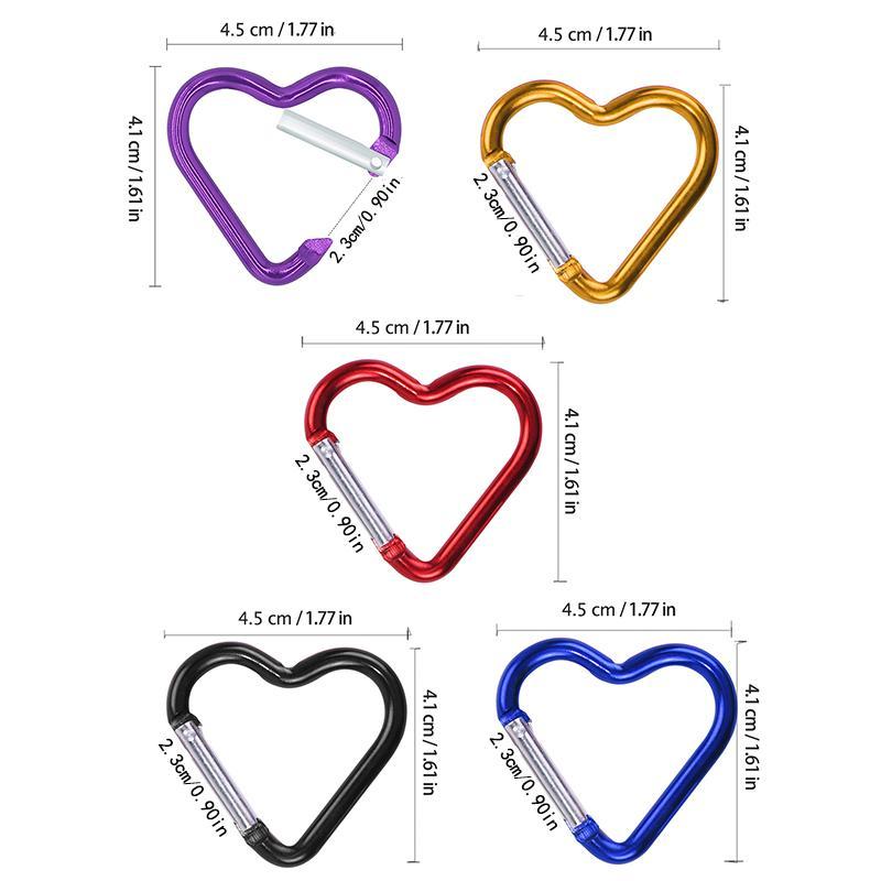 Heart Shaped Carabiner, 5 Counts Mini Lightweight Aluminum Alloy Climbing Buckle, Outdoor Safety Hook for Water Bottle Bag, Climbing Accessories