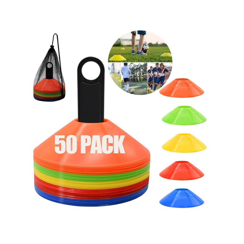 Disc Cones (Set Of 50) - Agility Soccer Cones With Carry Bag And Holder For Sports Training, Football, Basketball, Coaching, Practice Equipment, Kids Practice Equipment