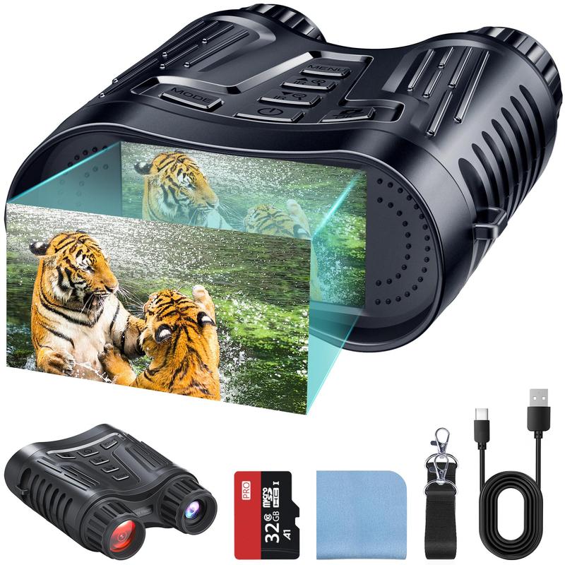 4K Travel Night Vision Binoculars, 1 Set Adult Infrared Night Vision Binoculars, 3.2 Inch Large Screen, 8X Digital Zoom, Binocular with 32GB Memory Card, Camping Essentials, Stocking Fillers Gift