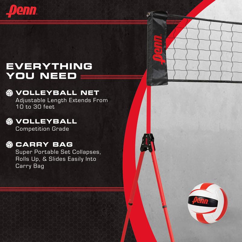 New Penn Easy Fit Premium Volleyball Set, Includes Adjustable Net and Ball - Extends from 10 ft. to 30 ft. to fit your yard