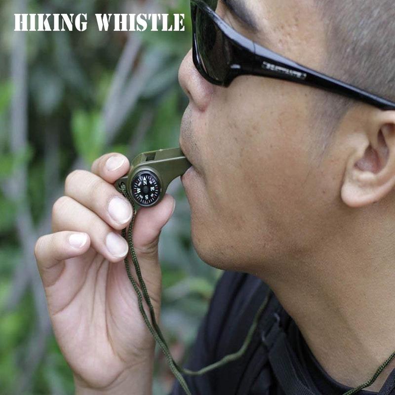 Whistle with Lanyard, Multi-Functional 3 in1  Gear Compass  for Outdoor Camping Hiking