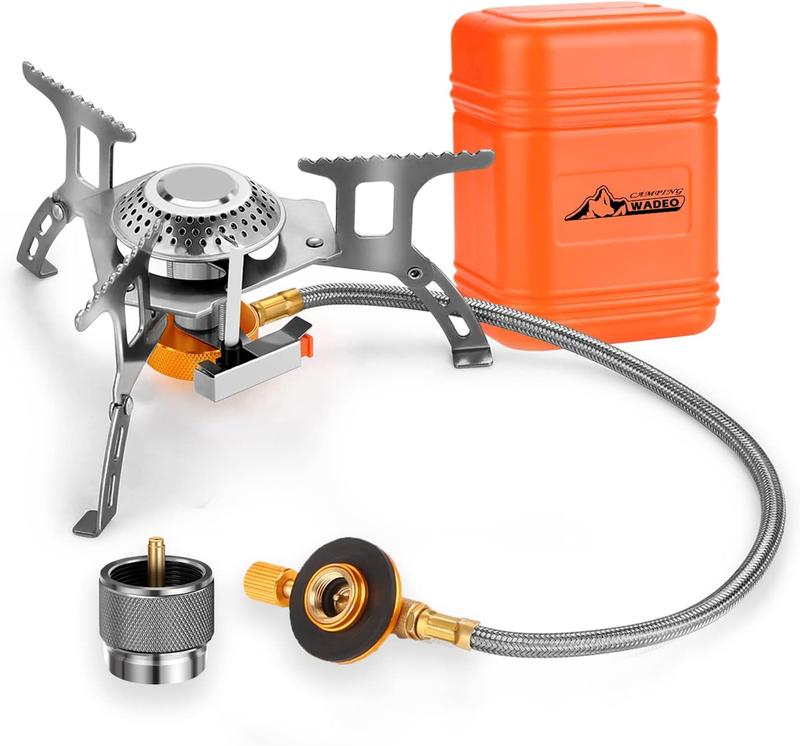 WADEO Camping Gas Stove, 3700W Portable Backpacking Stove with Piezo Ignition, Portable Burner, Camping Stove Adapter and Carrying Case for Outdoor Cooking