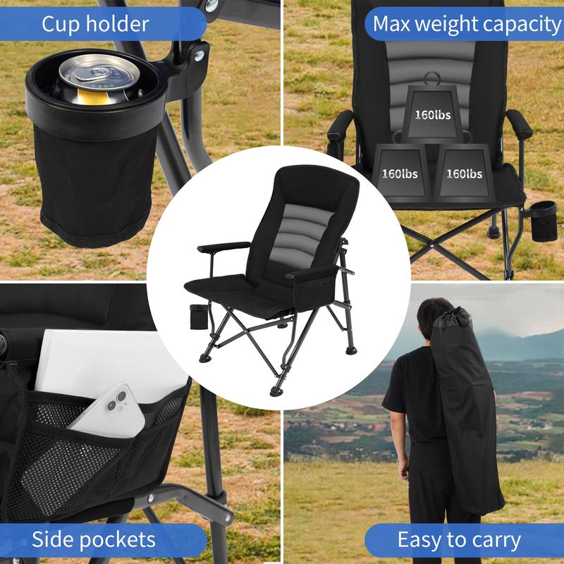 LingRong XL Oversized Folding CampingChairs for Adults Heavy Duty 500lbs Weight Capacity,Outdoor Sports Folding Lawn Chairs High Movable Back Big Size