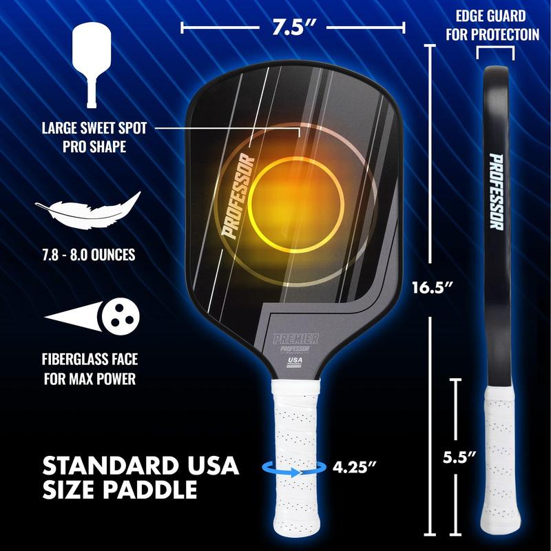 Professor Premier Pickleball Paddle Set of 2 Fiberglass Paddles, 4 Balls, Carrying Bag & Grips - 2025 USAPA Approved