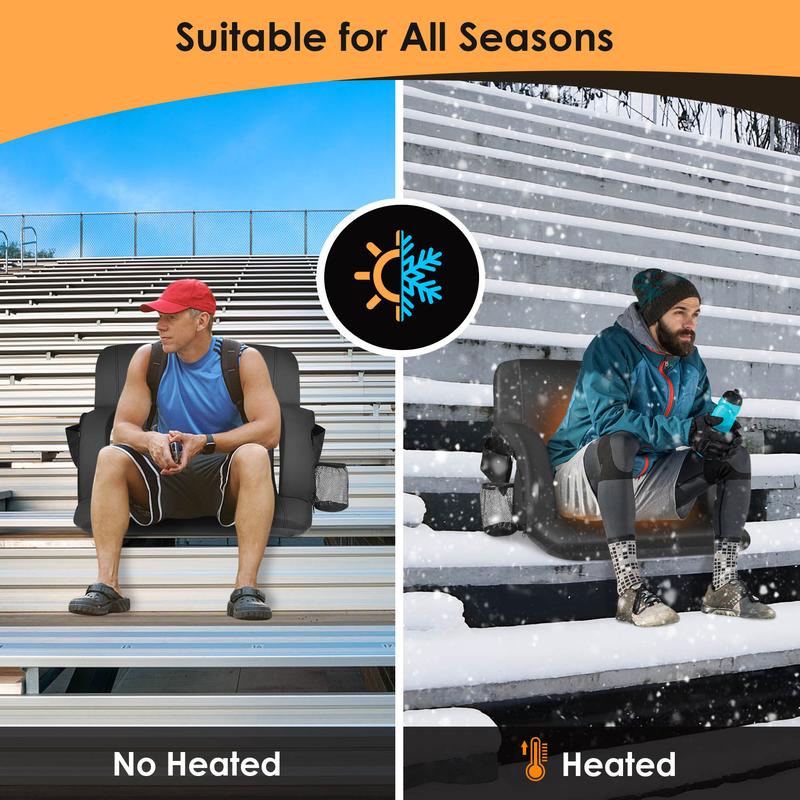 Heated Stadium Seats for Bleachers with Back Support and Wide Cushion, Stadium Chair, USB 3 Levels of Heat, campingchair folding lawnchair heated campingchair