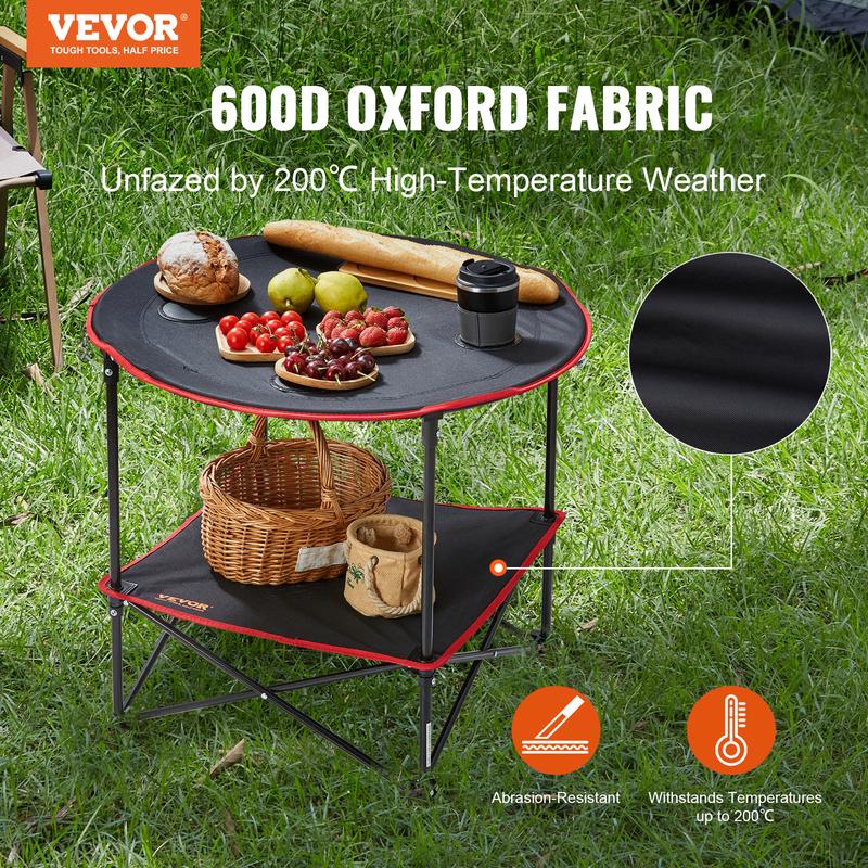 VEVOR Folding Camping Table, Outdoor Portable Side Tables, Lightweight Fold Up Table, 600D Oxford Fabric & Steel Ultra Compact Work Table with Large Storage & Carry Bag, For Beach Picnic, 28.3