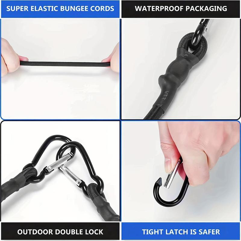 Stretch Rope with Carabiner Hook, 4 Counts set Premium Heavy Duty and Strong Stretch Rope, Outdoor Camping Tent Bag Storage Rope