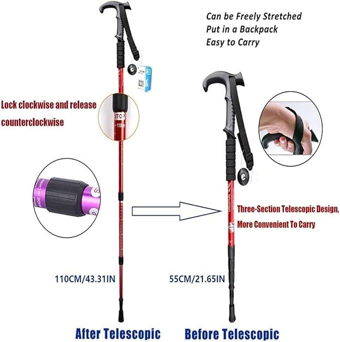 Walking Cane Walking Sticks for Women Men Seniors, Trekking Poles Adjustable Hiking Poles Lightweight, Walking Sticks for Hiking, Walking Crutches Mobility Aid for Adults