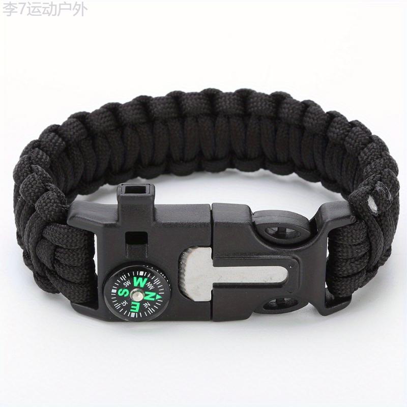 5-in-1 Survival Bracelet: Compass, Whistle, Fire Starter, Cutting Tool, and Emergency Rope for Hiking and Camping