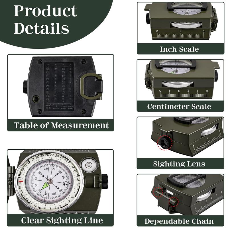 Compass with Lanyard & Pouch, 1 Set Waterproof Durable Compass, Tactical Survival Compass for Expedition Map Reading, Navigation