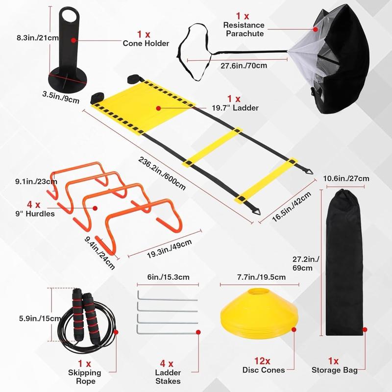 Agility Ladder Speed Training Equipment - Includes Agility Ladder,Jump Rope, Agility Hurdles,Disc Cones,Soccer Training Equipment for Youth Adults