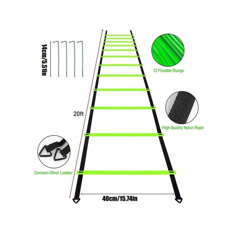 Speed Agility Ladder Training Set - 12 Rung 20Ft Agility Ladder, 12 Disc Cones, 4 Steel Stakes, Resistance Parachute With Carry Bag For Soccer Basketball Football Boxing Footwork Sports