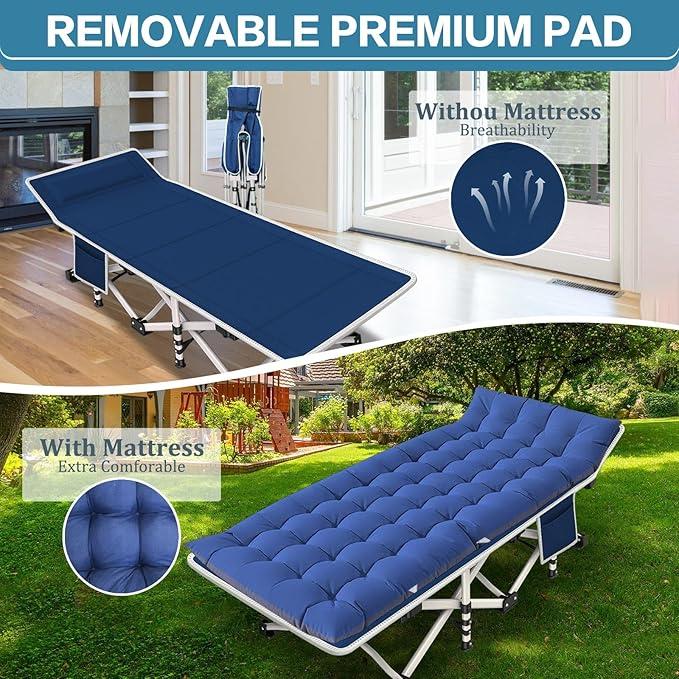 Christmas Gift 2 Pack Camping Cot with Mattress for Adults & Kids - Portable Folding Cot Bed for Sleeping Outdoors & Indoors with Carry Bag Guest Bed