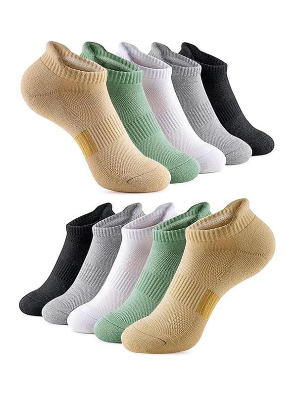 Plus 5 Pairs Low Cut Athletic Socks, Protect Heel Breathable Comfortable Sports Socks for Running Cycling Hiking, Men's Sportswear Ankle Socks for All Seasons