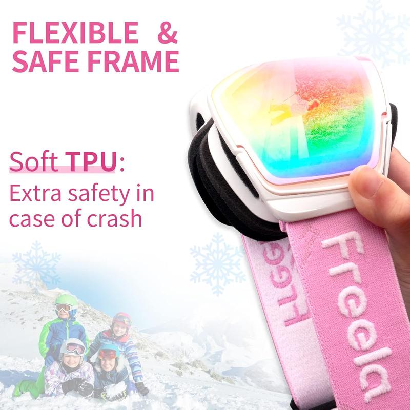 Freela Kids Ski snowboard goggles for toddler (3-14) youth anti fog anti UV goggles girls boys snow skiing equipment