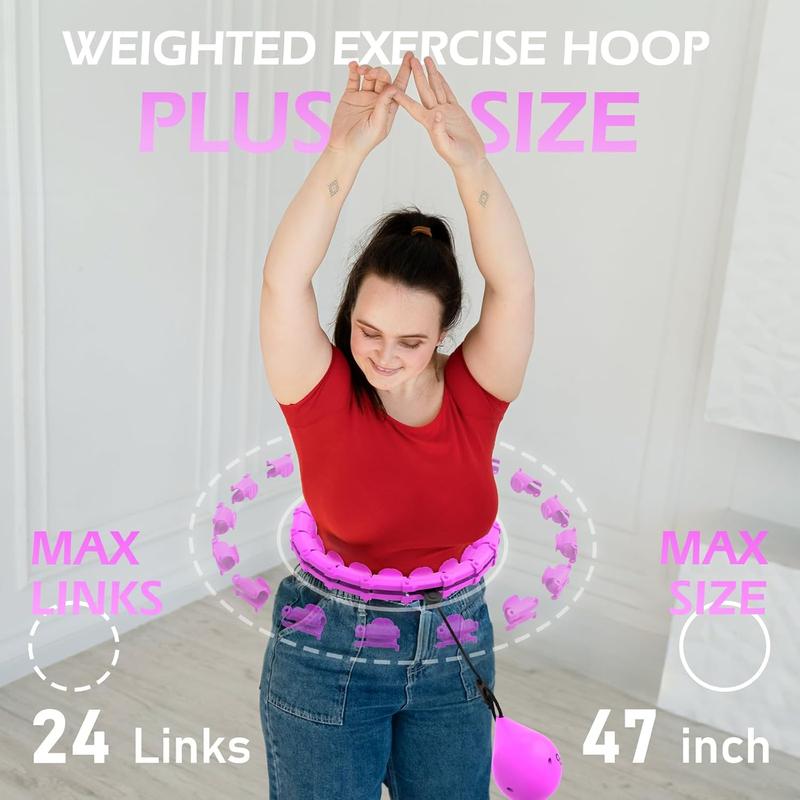 Weighted Hula Circle with 24 Links for Adults Weight Loss, Infinity Fitness Hoop Plus Size, for Women Smart Exercise Equipment