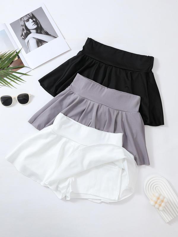 Women's Solid Color High Waist Pocket Sports Skort, Casual Comfy Breathable Skort for Outdoor Sports, Ladies Sportswear for All Seasons