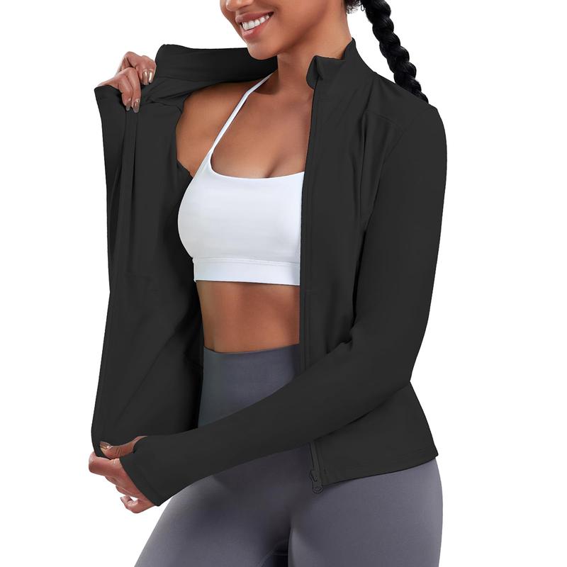 Kabuer Zip Up Women's Athletic Jacket with Thumb Holes and Pocket, Lightweight and Breathable Fabric for Yoga and Running