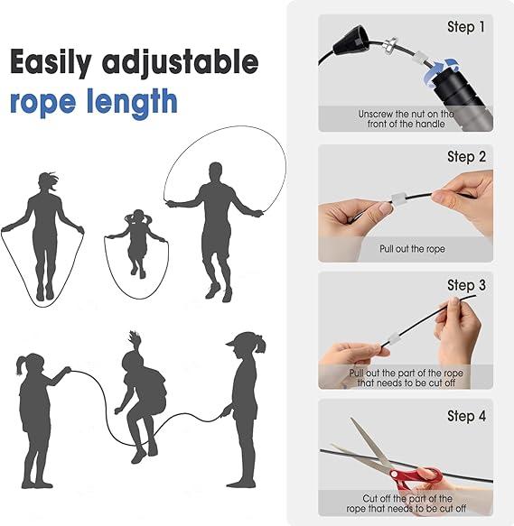 Jump Rope, Rapid Speed Cable with Ball Bearings for Women, Men, Adjustable Steel Rope with Foam Handles for Fitness, Home portable exercise smart jump