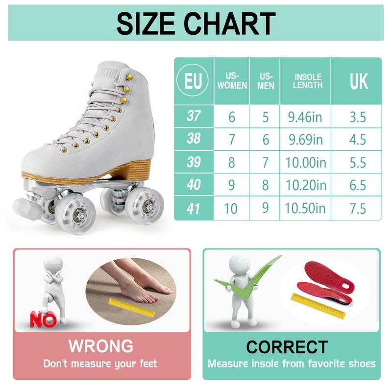 TUOSAMTIN Roller Skates for Women or Men with Height Adjustable Rubber Stoppers Retro Suede Quad Roller Skates for Outdoor and Indoor