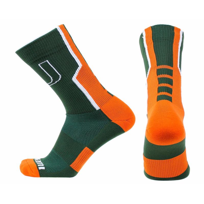 Miami Hurricanes Green Sports Performance Socks