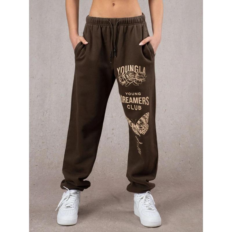 Youngla American Sports Pants Gym Bodybuilding Running Training Pants Cotton Terry Printed Ankle-Tied Trousers