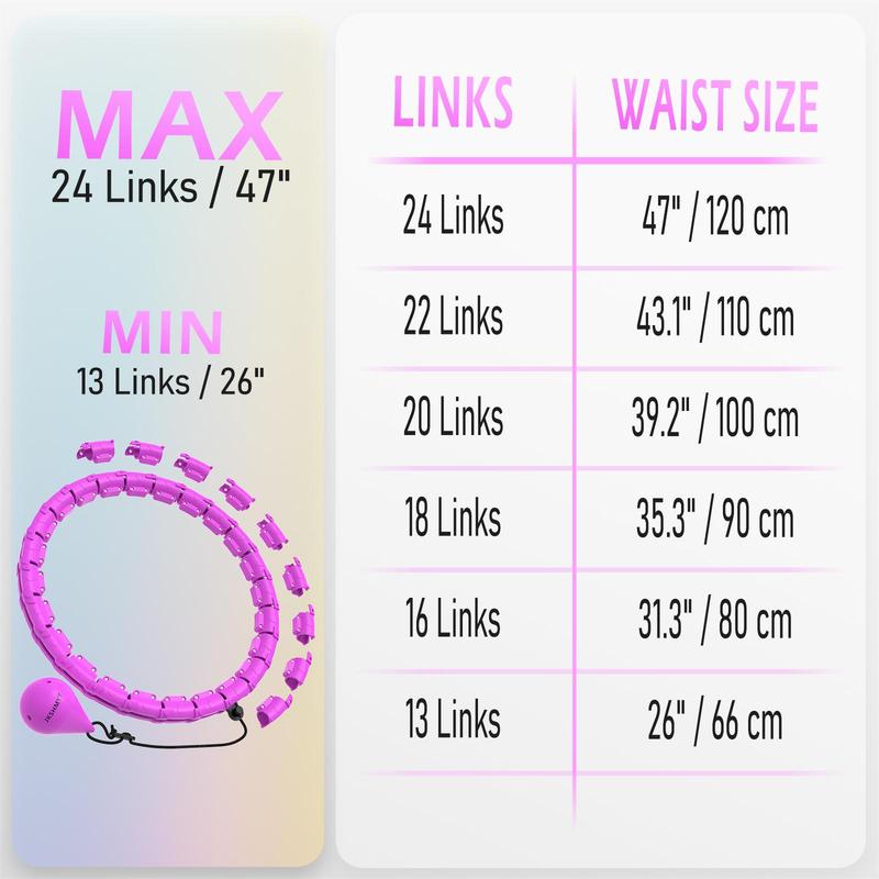 Weighted Hula Circle Hoops for Adults, Infinity Hoop Fit Plus Size 47 Inch 120cm, 24 Detachable Links, Exercise Hoola Hoop Suitable for Women and Beginners, Gym Accessories, Christmas Gift