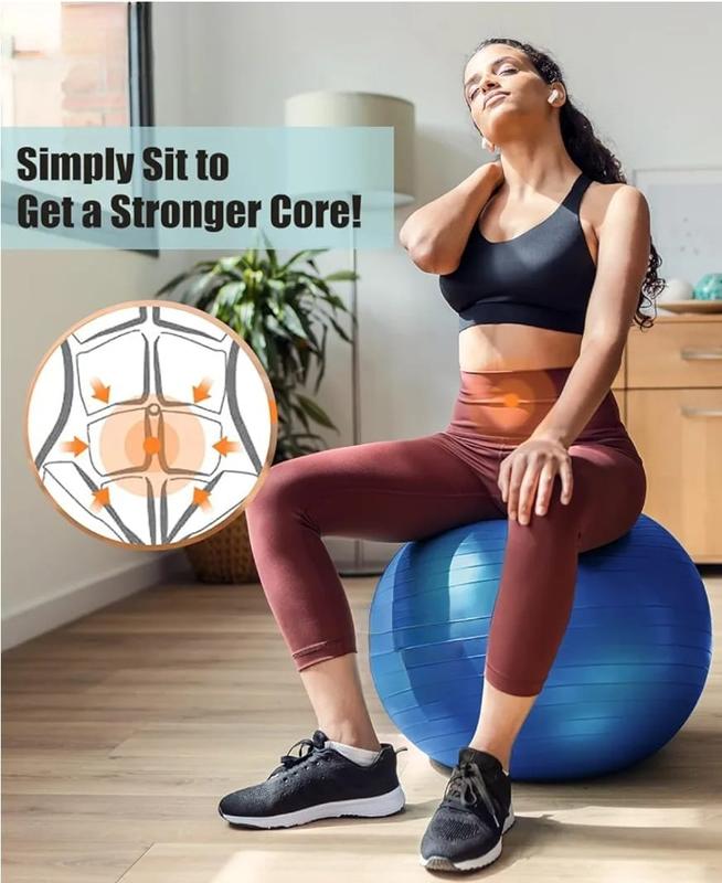 Yoga Ball Exercise Ball for Working Out, Anti-Burst and Slip Resistant Stability Ball, Swiss Ball for Physical Therapy, Exercise Ball Chair, Home Gym Fitness 65cm with pump