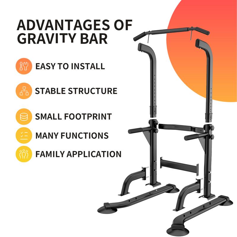 Height Adjustable Power Tower Workout Dip Station with Pull Up Bar and Full Body Exercise Equipment for Home Gym Fitness