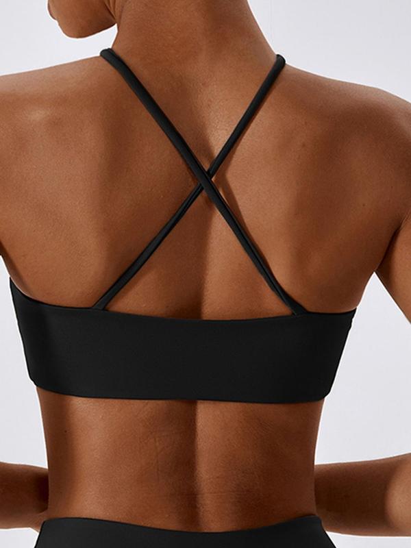 Women's Solid Criss Cross Backless Sports Bra, Soft Comfortable Breathable Athletic Bra for Yoga Gym Workout, Sports Bra for Women, Gym Clothes, Lady Activewear, Women Sport & Outdoor Clothing, Bras for Women