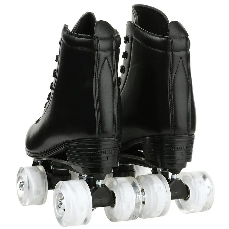 PU Leather Roller Skates Skating Shoes Sliding Inline Quad Skates Sneakers Training Europe Size 4 Wheels Flash Roller Skate