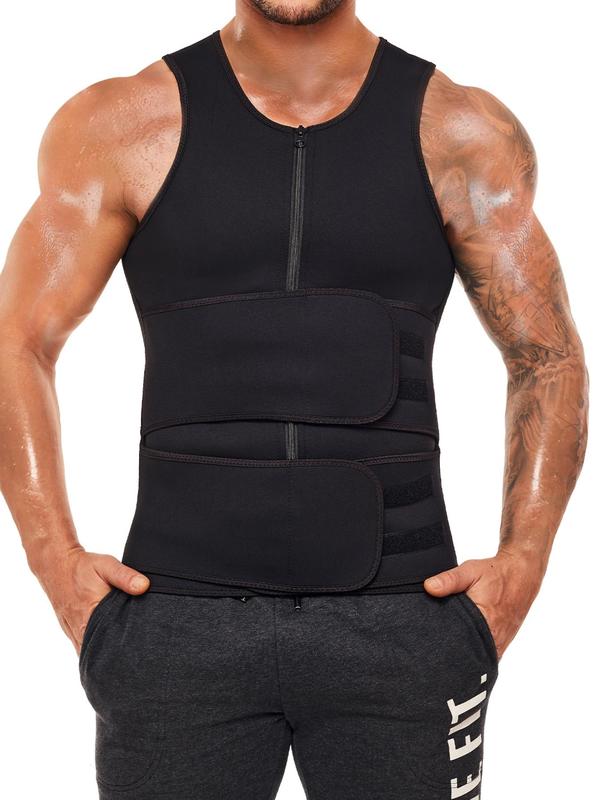 Men's Solid Zipper Sauna Vest, Casual Comfy Tummy Control Shaper, Waist Trainer, Men's Shapewear for All Seasons